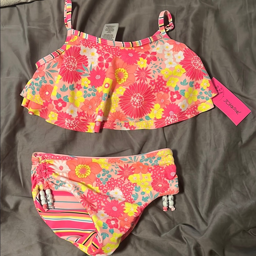 Betsey Johnson Kids Swim Bikini - Pink and Yellow Floral